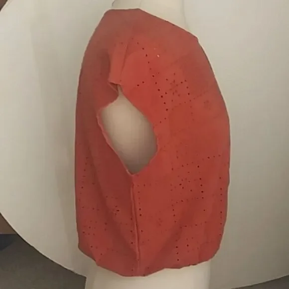 Madewell Women's Per Se Eyelet Top Cotton Rust Color Cap Sleeves Elastic… - Picture 7 of 13